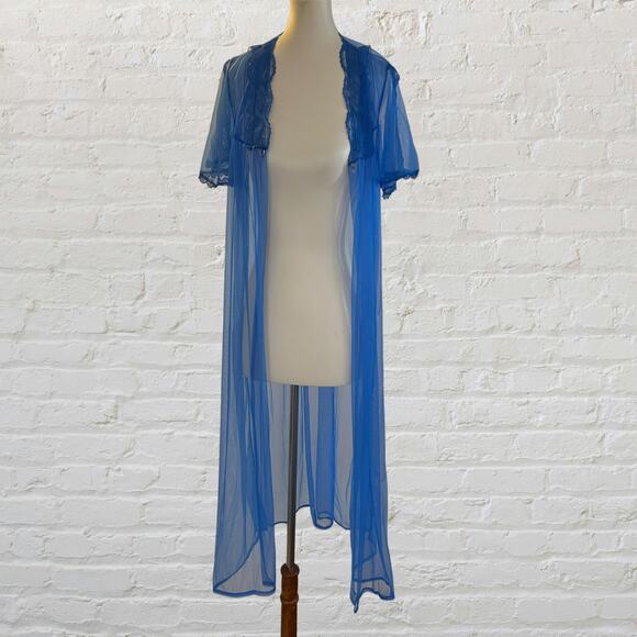 Vintage 1960s/1970s Blue Sheer Nylon Peignoir Robe – M/L - Picture 3 of 6